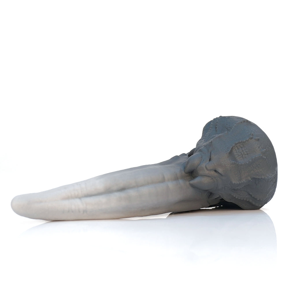 Grey Curved Tongue Silicone Fantasy Dildo