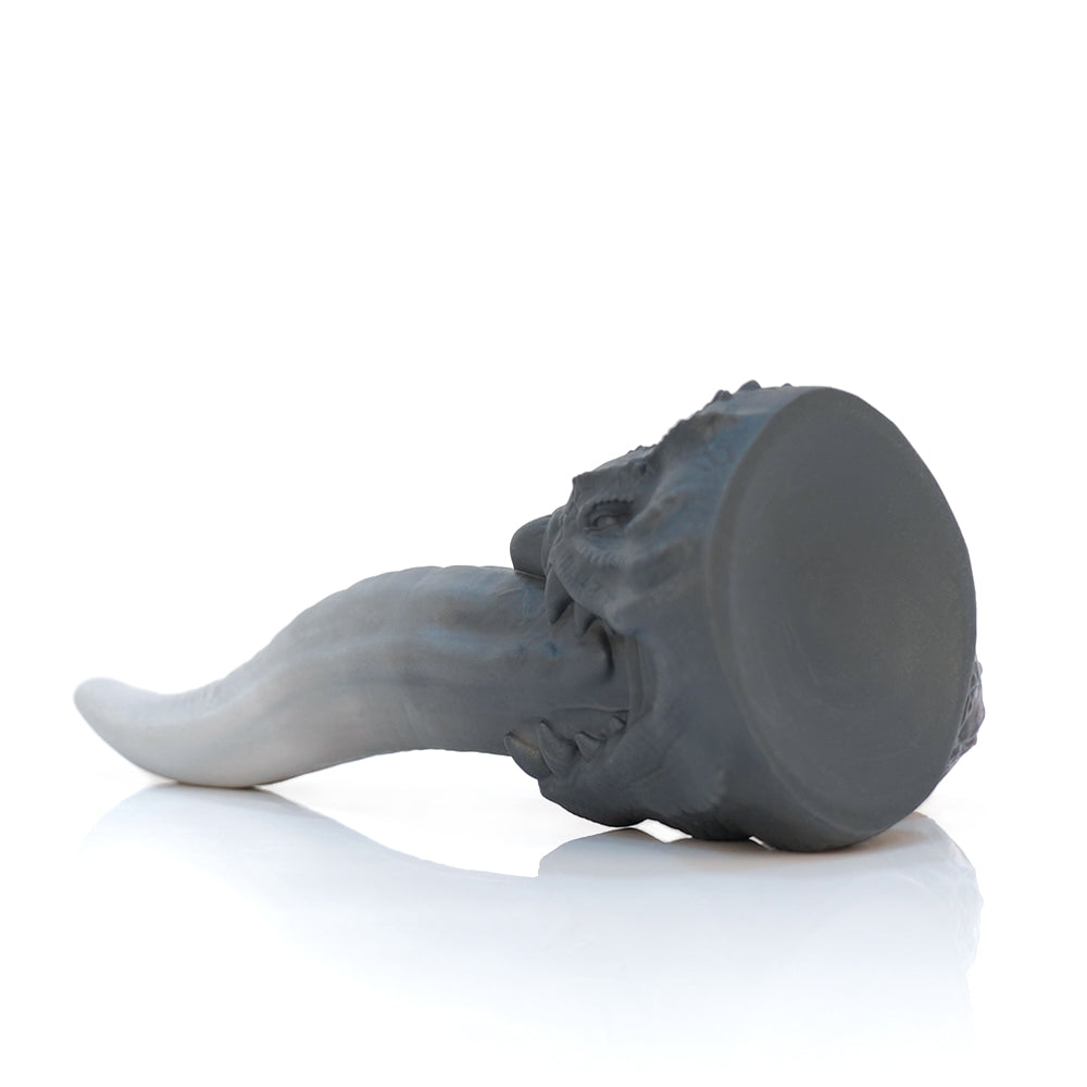 Grey Curved Tongue Silicone Fantasy Dildo