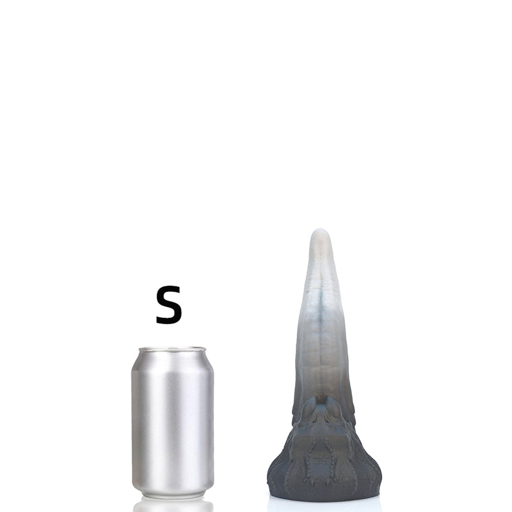 Grey Curved Tongue Silicone Fantasy Dildo