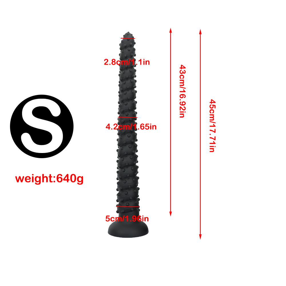 23 Inch Spiked Beaded Black Long Dildo