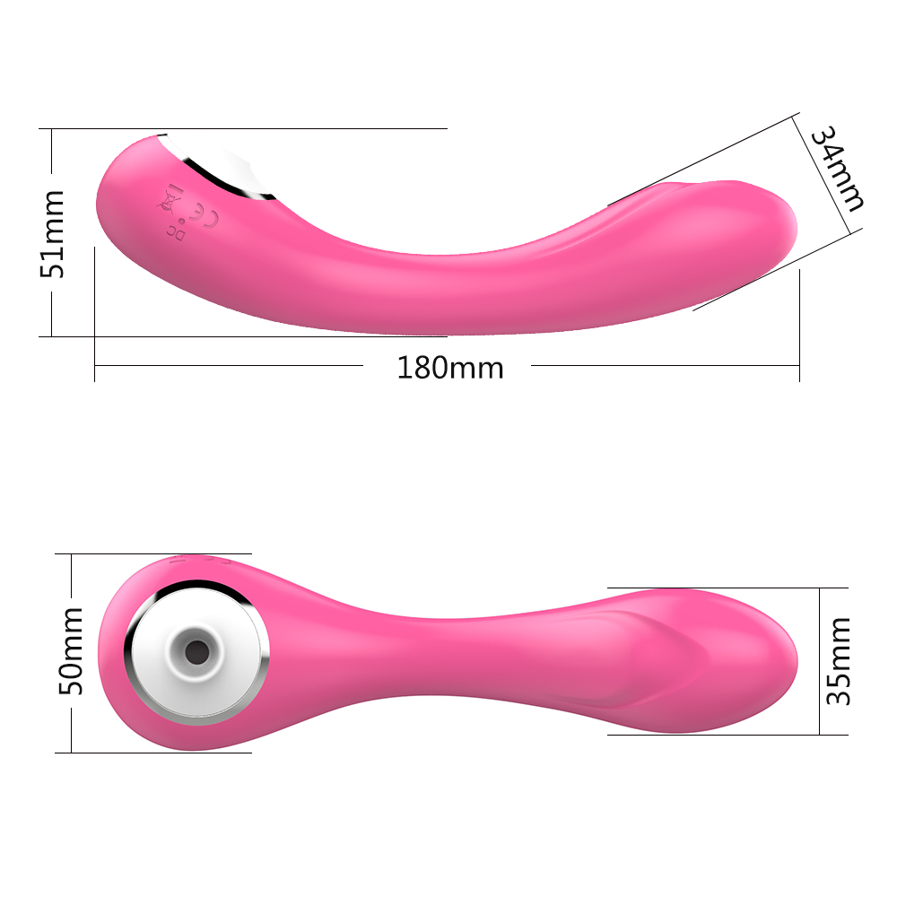 Pink Curved Double Headed Clit Sucking Vibrator