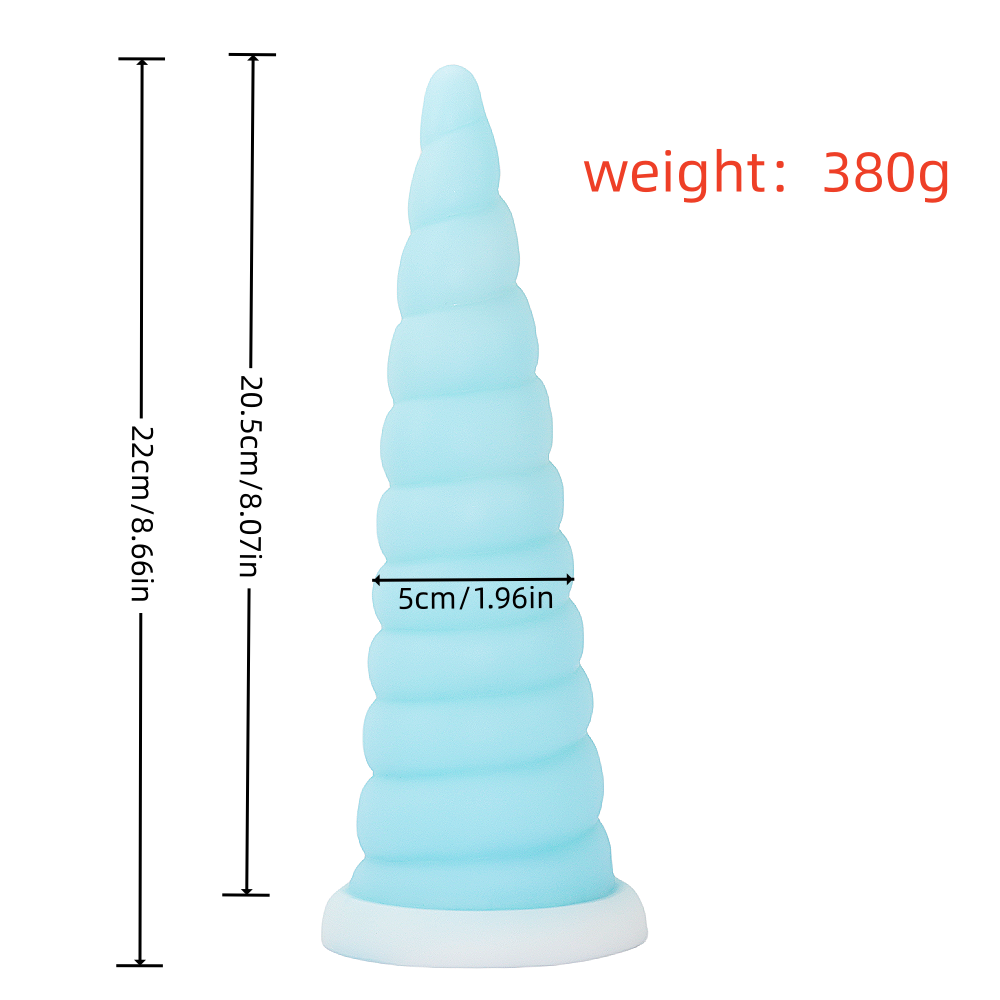 8 Inch Blue Spiral Cone Unicorn Dildo