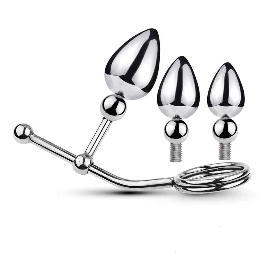 Adjustable Stainless Steel Anal Hook with Penis Rings