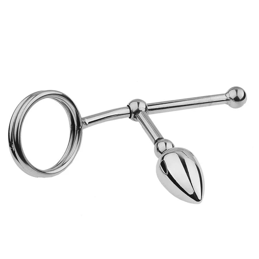 Adjustable Stainless Steel Anal Hook with Penis Rings