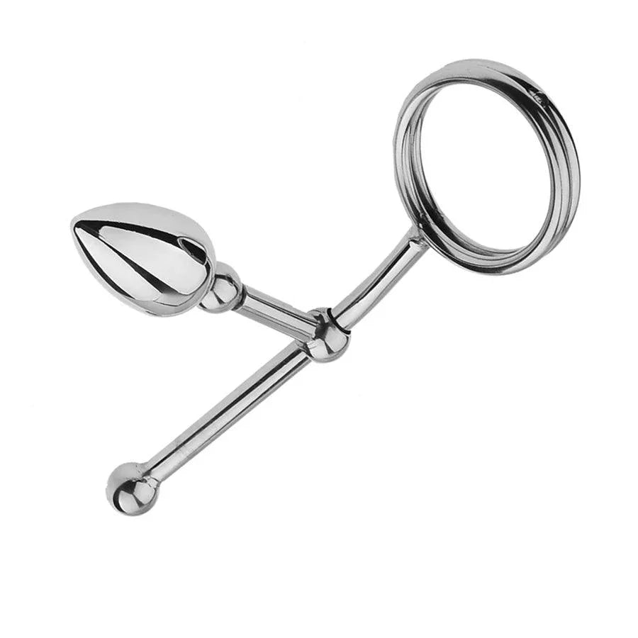 Adjustable Stainless Steel Anal Hook with Penis Rings