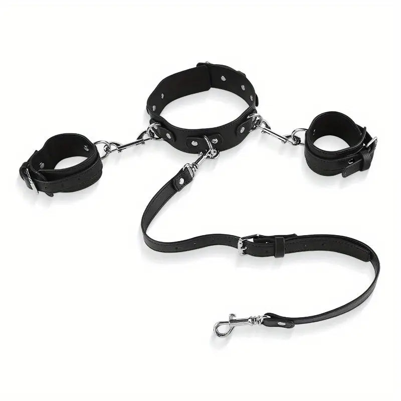 Handcuffs with Leash Metal Anal Hook to Collar