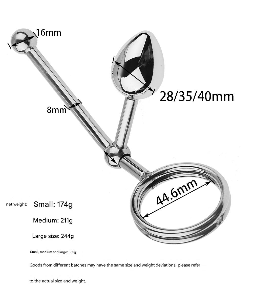 Adjustable Stainless Steel Anal Hook with Penis Rings