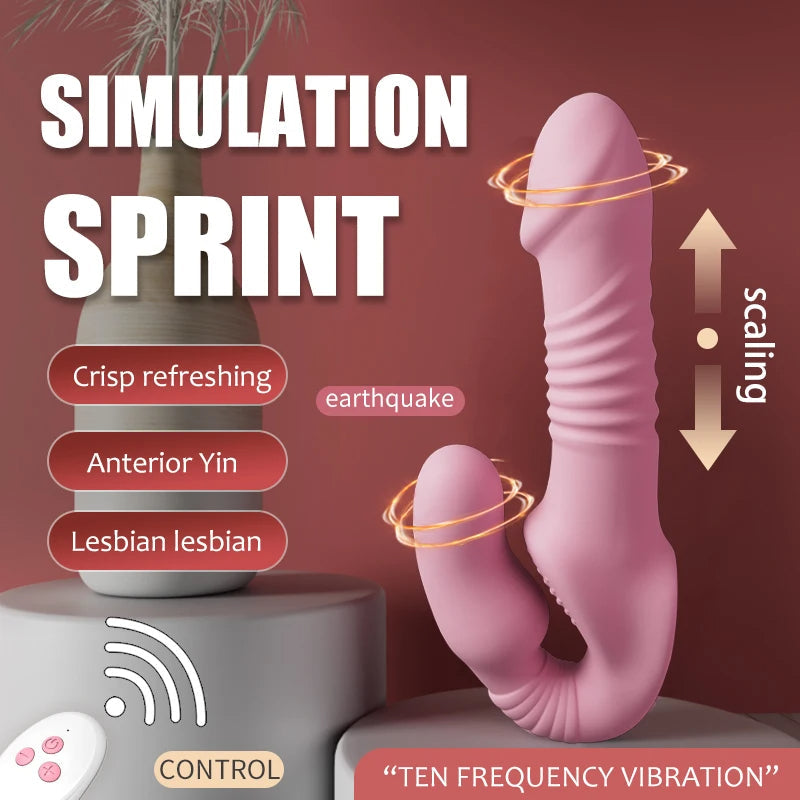 Pink Remote Control Thrusting Strapless Dildo