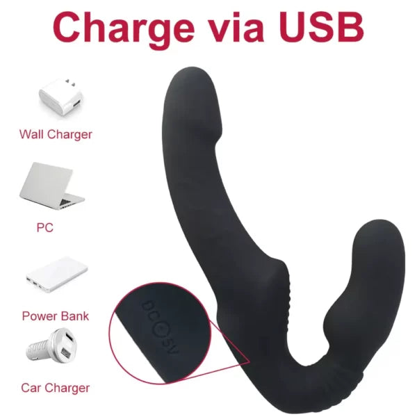 Black Remote Control Vibrator Strapless Dildo
