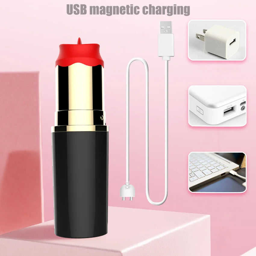 Lipstick Tongue Teases Clit Vibrator