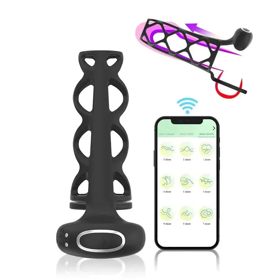 Black Hollow Cock Training Vibrating Penis Sleeve