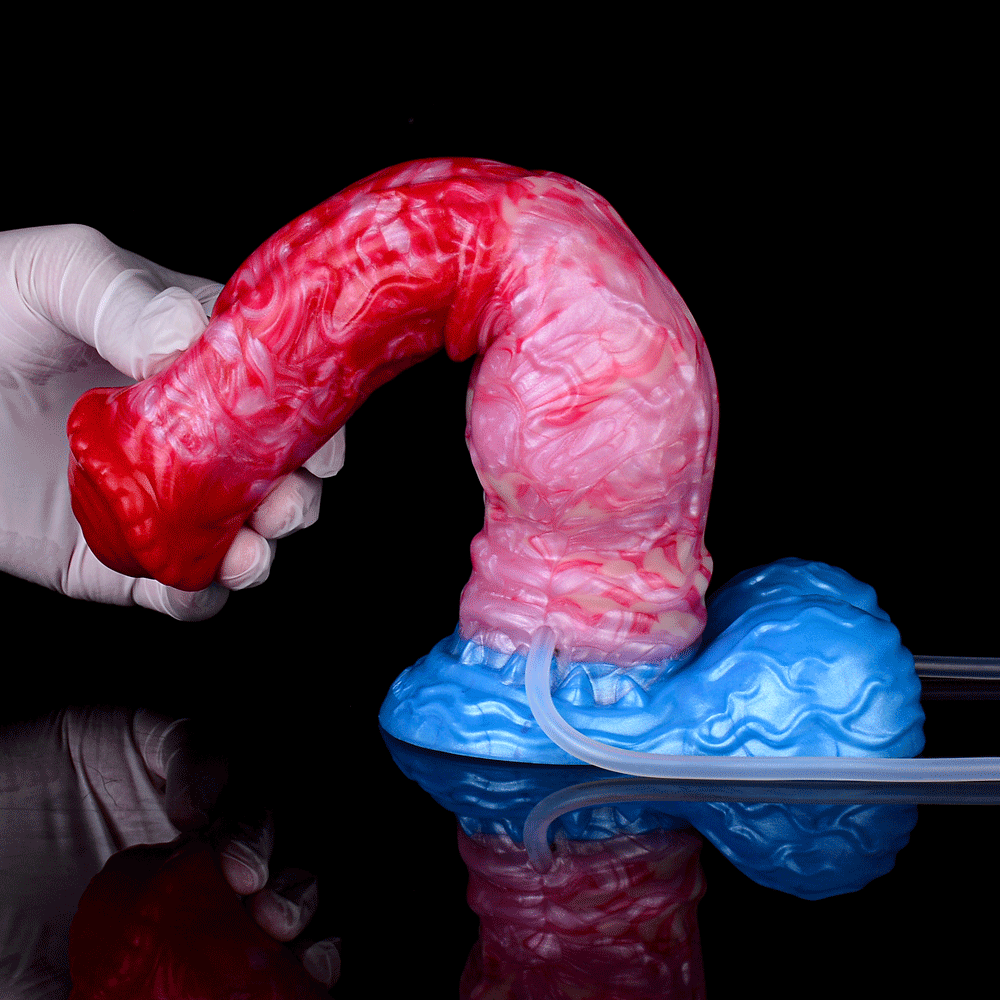 9 Inch Red Silicone Horse Inflatable Cum Dildo