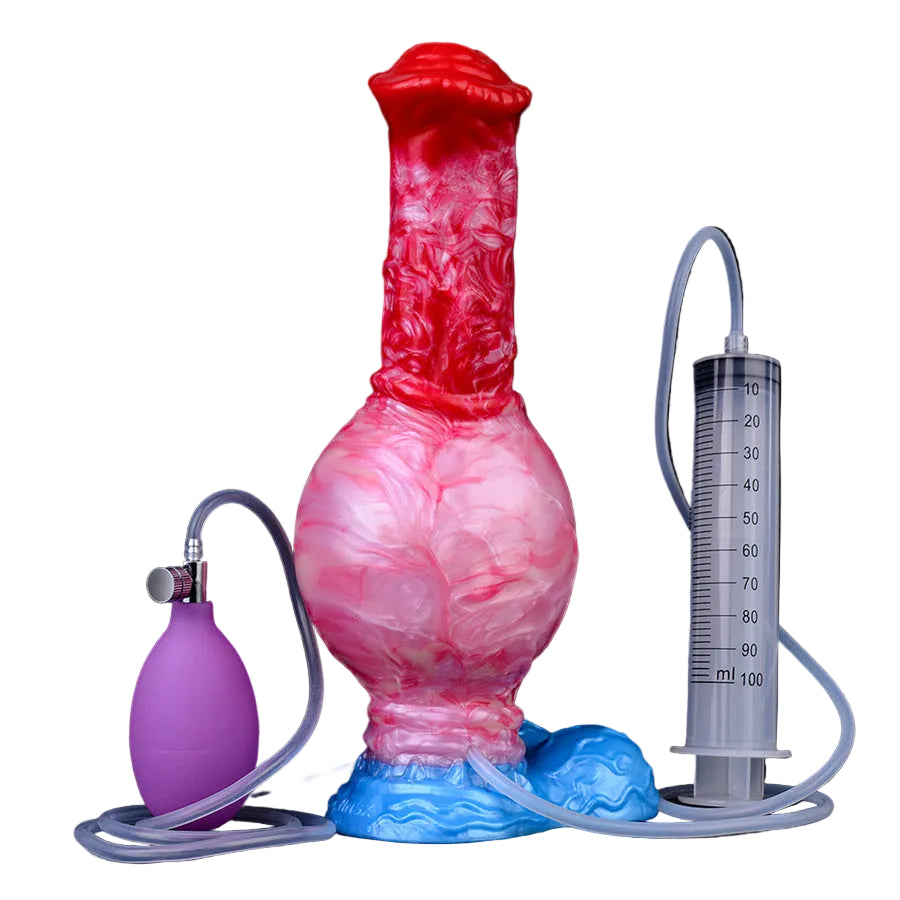 9 Inch Red Silicone Horse Inflatable Cum Dildo