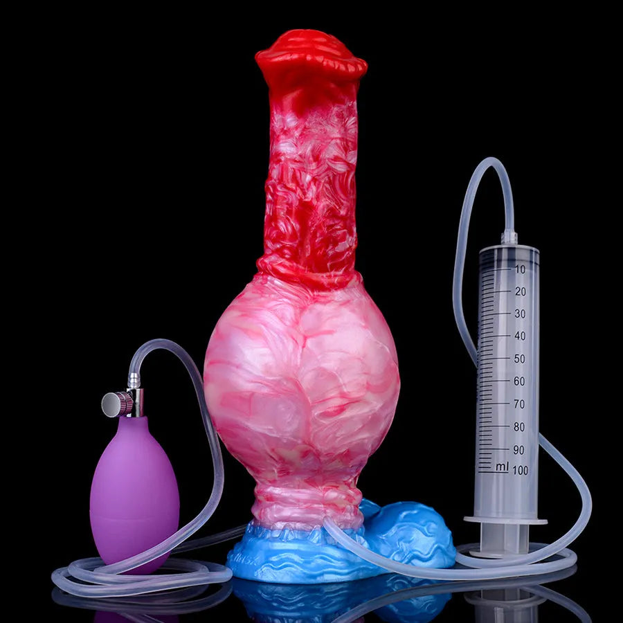 9 Inch Red Silicone Horse Inflatable Cum Dildo