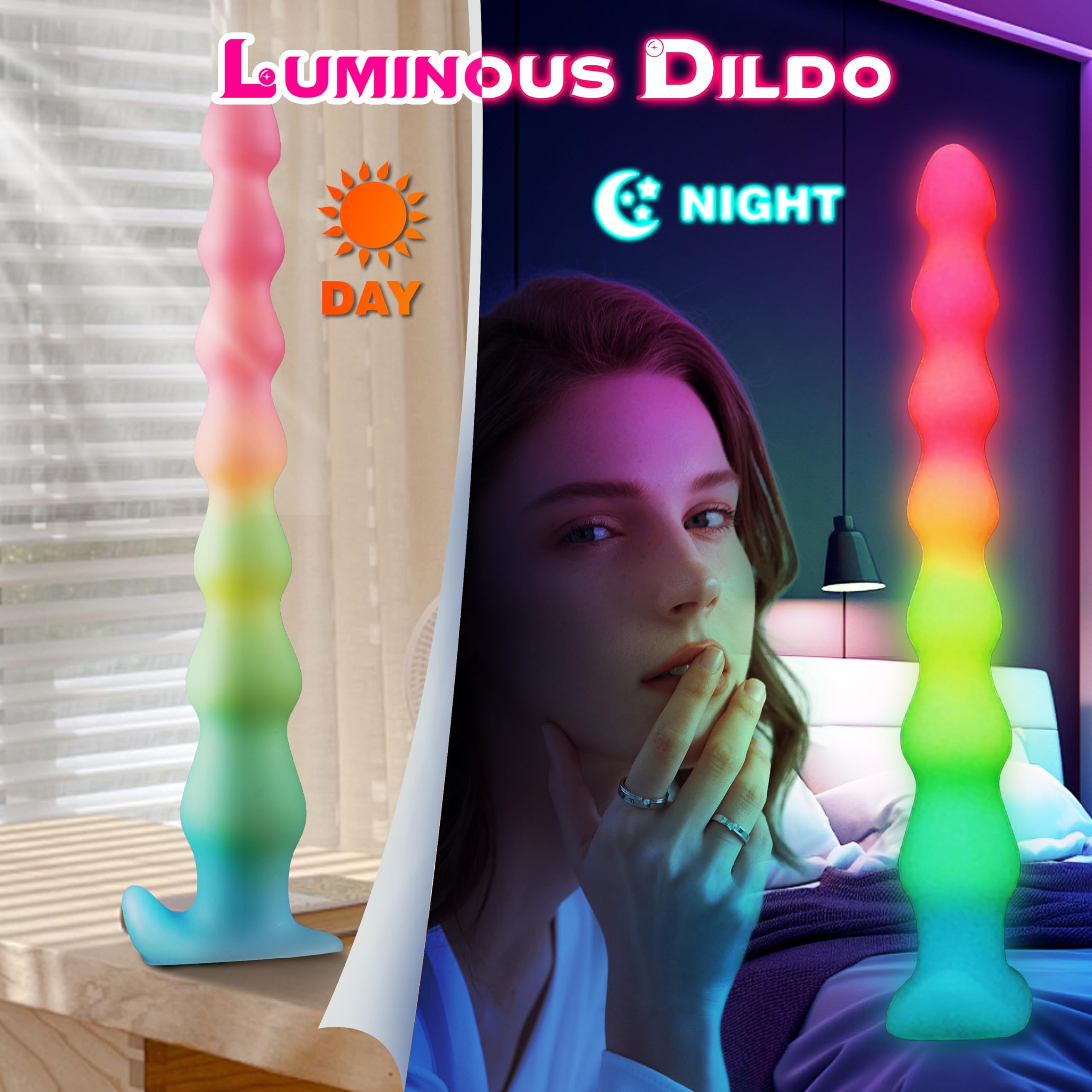 14 Inch Rainbow Silicone Beaded Tentacle Dildo