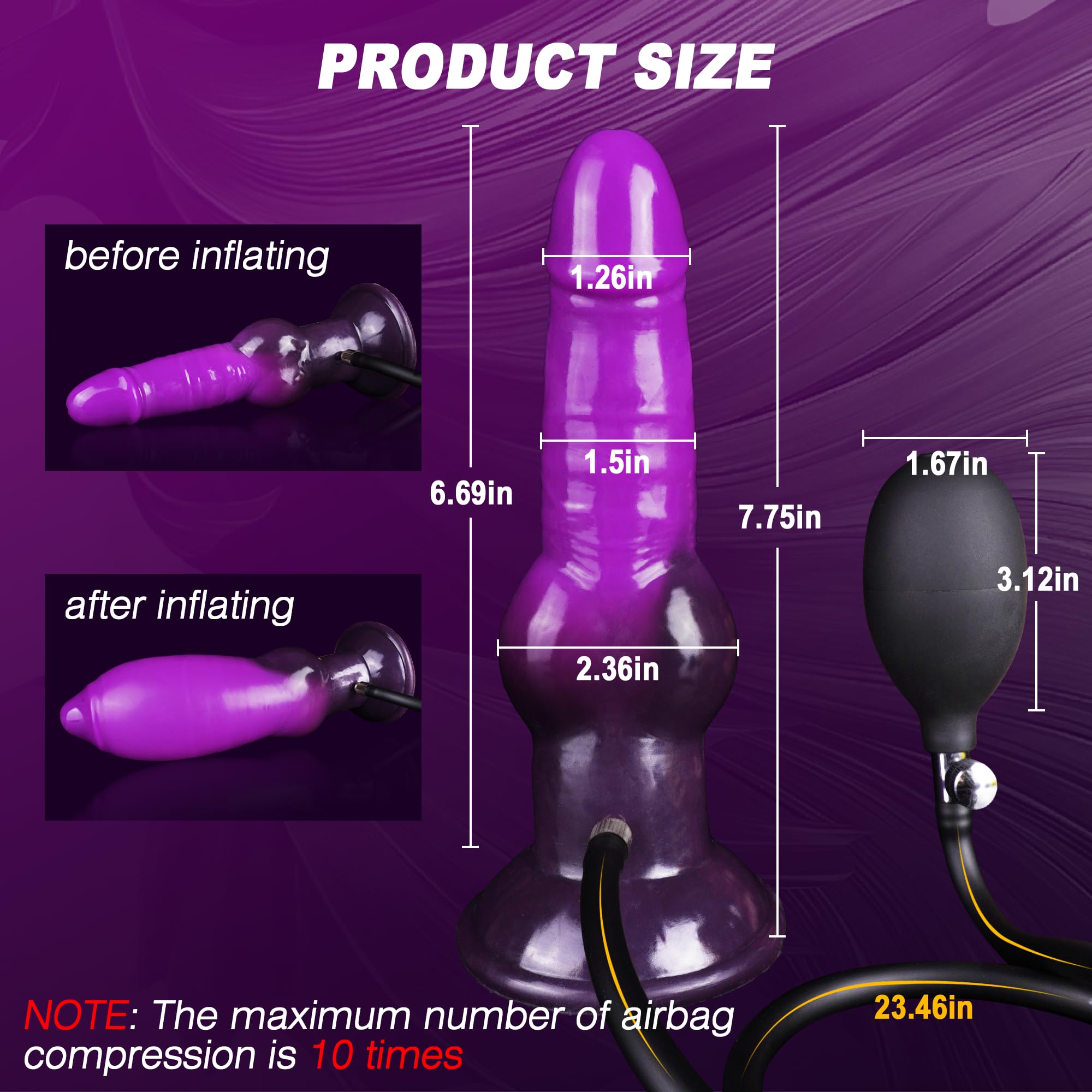 Purple 7 Inch Silicone Animal Inflatable Dildo