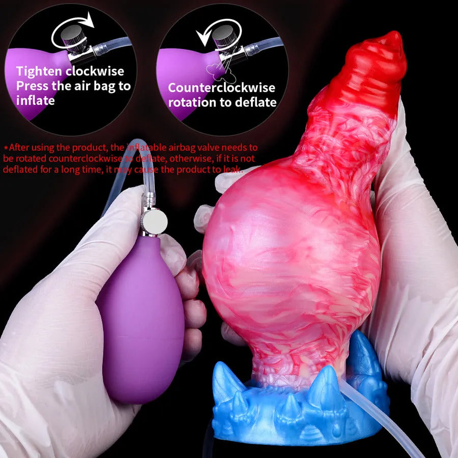 Red Dog Knot 7 Inch Inflatable Squirting Dildo