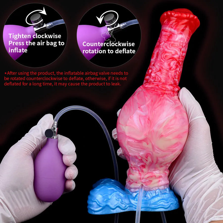 9 Inch Red Silicone Horse Inflatable Cum Dildo