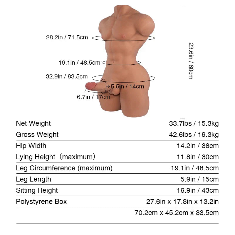 33.7LB Realistic 6 Inch Male Sex Torso Dildo