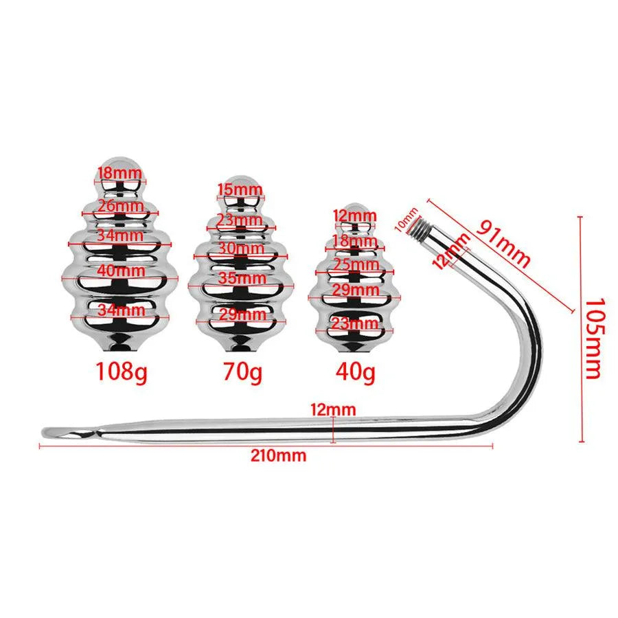 Three Sizes of Spiral Metal Butt Plug Anal Hook