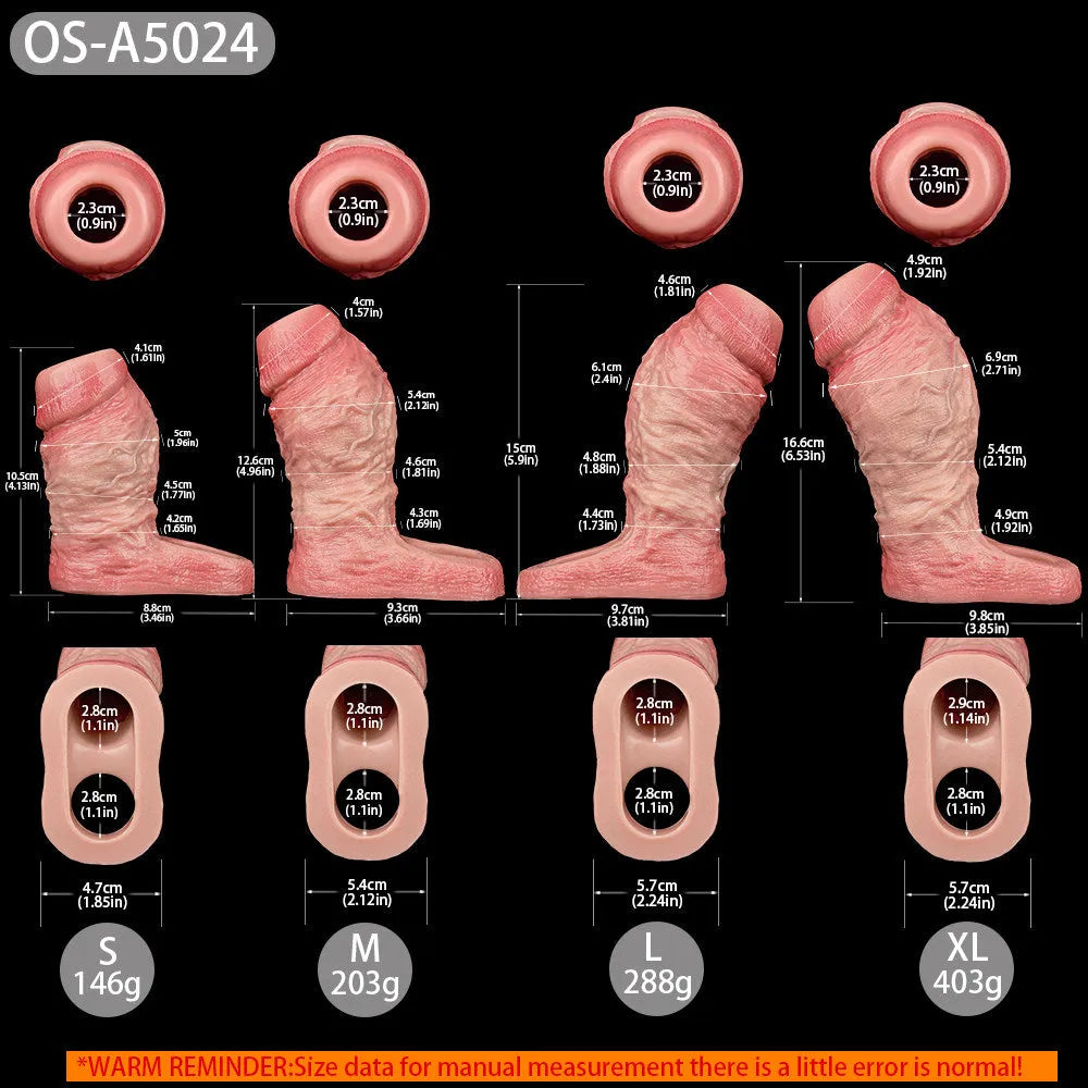 Realistic Large Opening Penis Enlargement Sleeve-Multiple Sizes