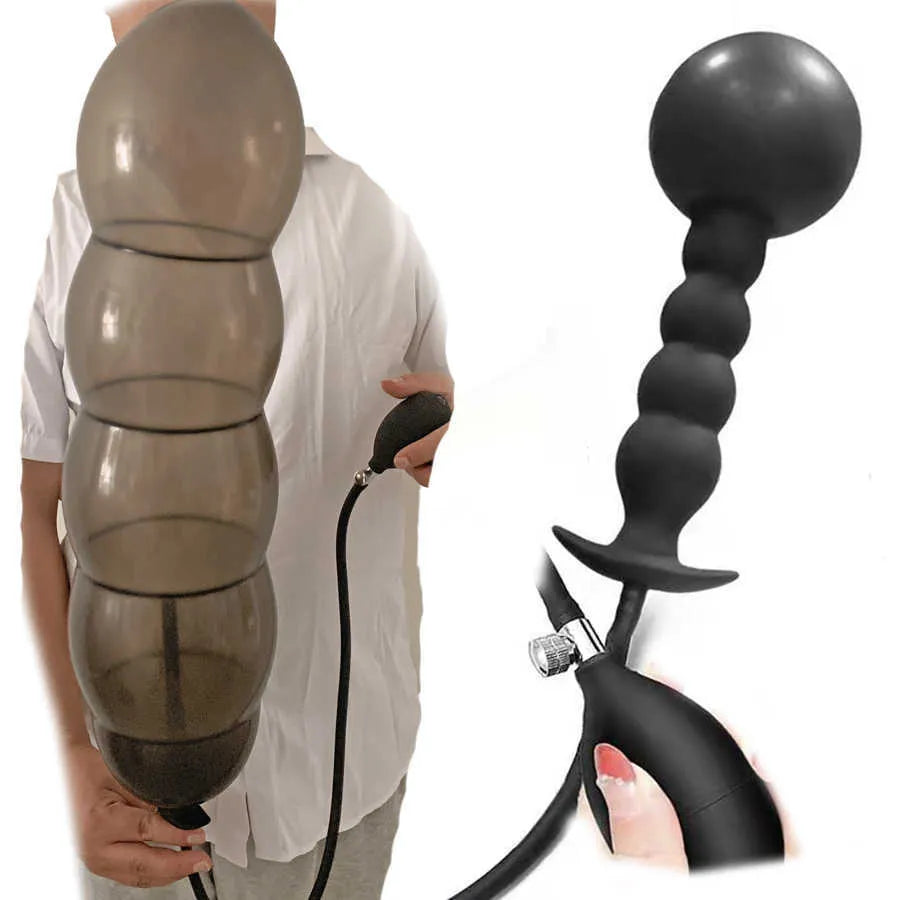 Silicone Beads Black Anal Inflatable Dildo