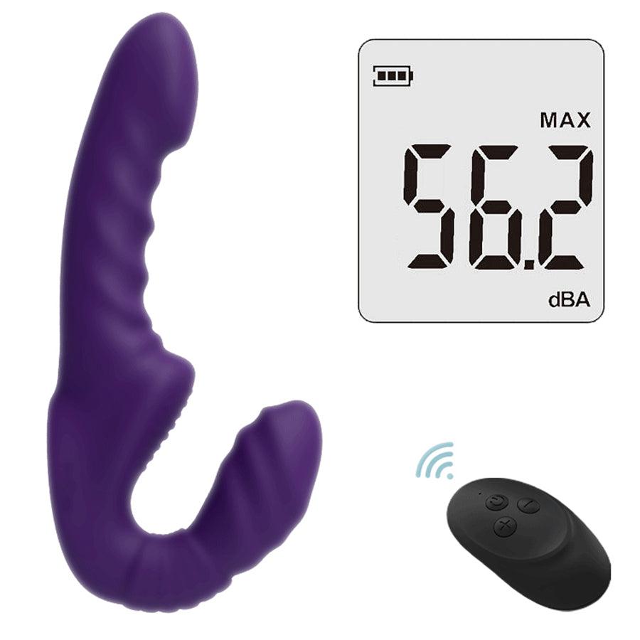 Purple Ribbed Remote Control Vibrating Strapless Dildo