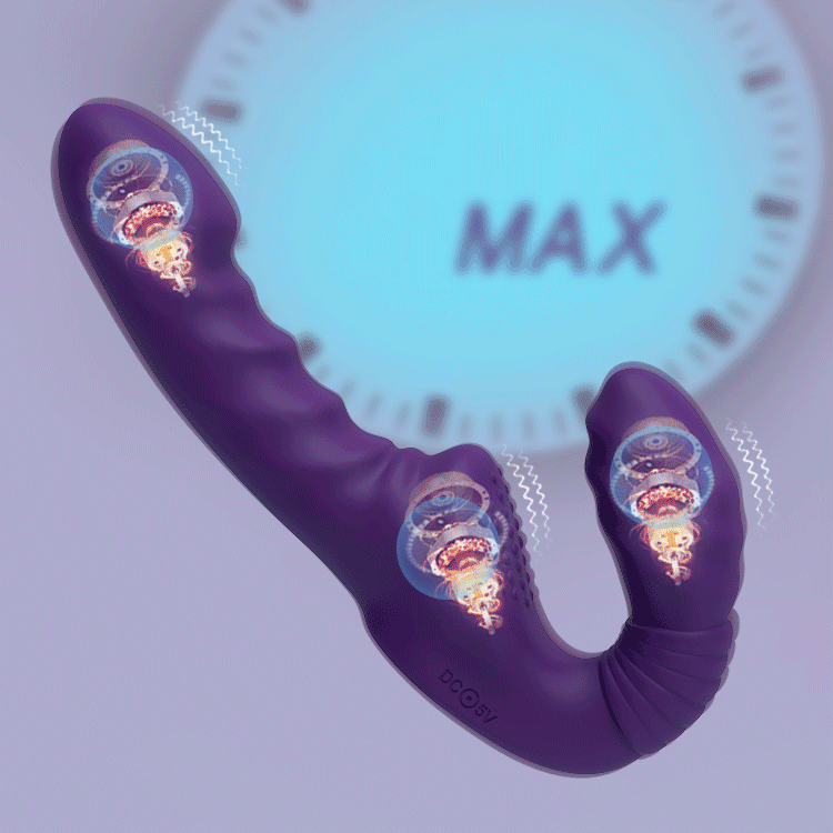Purple Ribbed Remote Control Vibrating Strapless Dildo