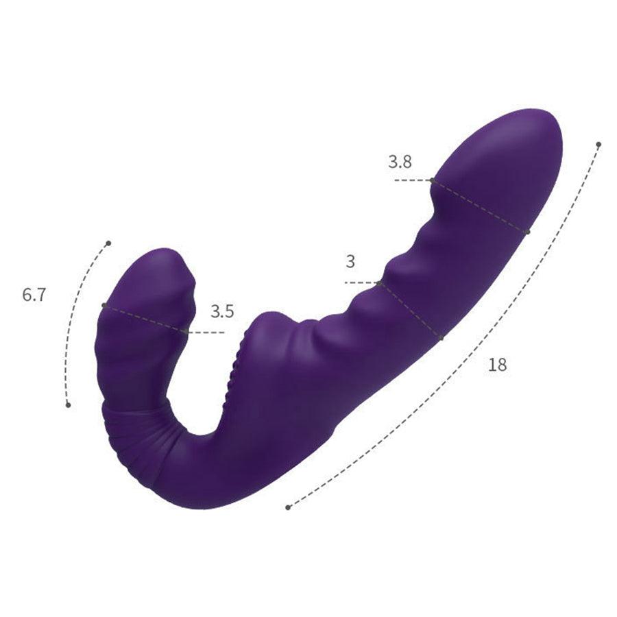 Purple Ribbed Remote Control Vibrating Strapless Dildo