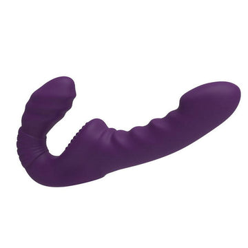 Purple Ribbed Remote Control Vibrating Strapless Dildo