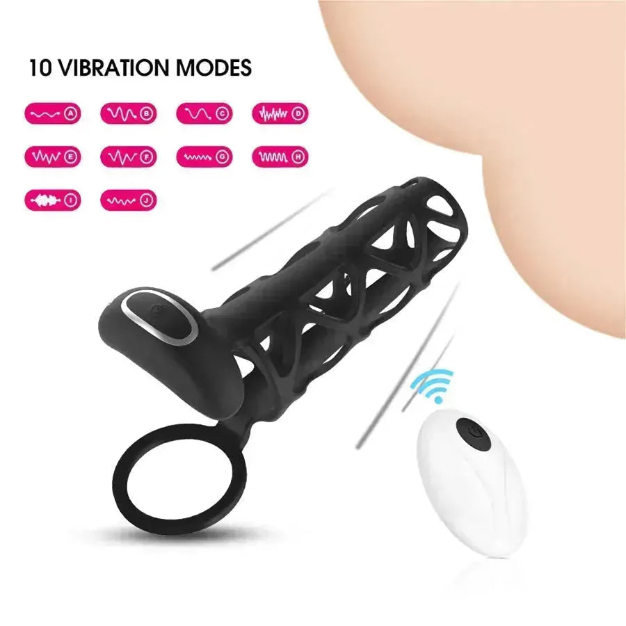 Black Hollow Cock Training Vibrating Penis Sleeve