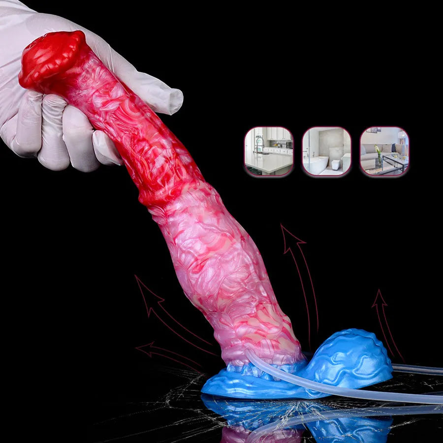 9 Inch Red Silicone Horse Inflatable Cum Dildo