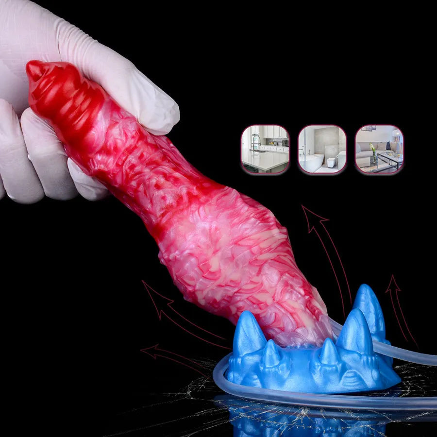 Red Dog Knot 7 Inch Inflatable Squirting Dildo