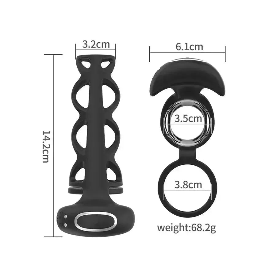 Black Hollow Cock Training Vibrating Penis Sleeve