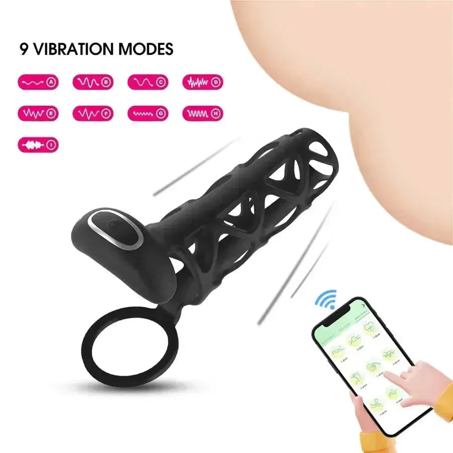 Black Hollow Cock Training Vibrating Penis Sleeve