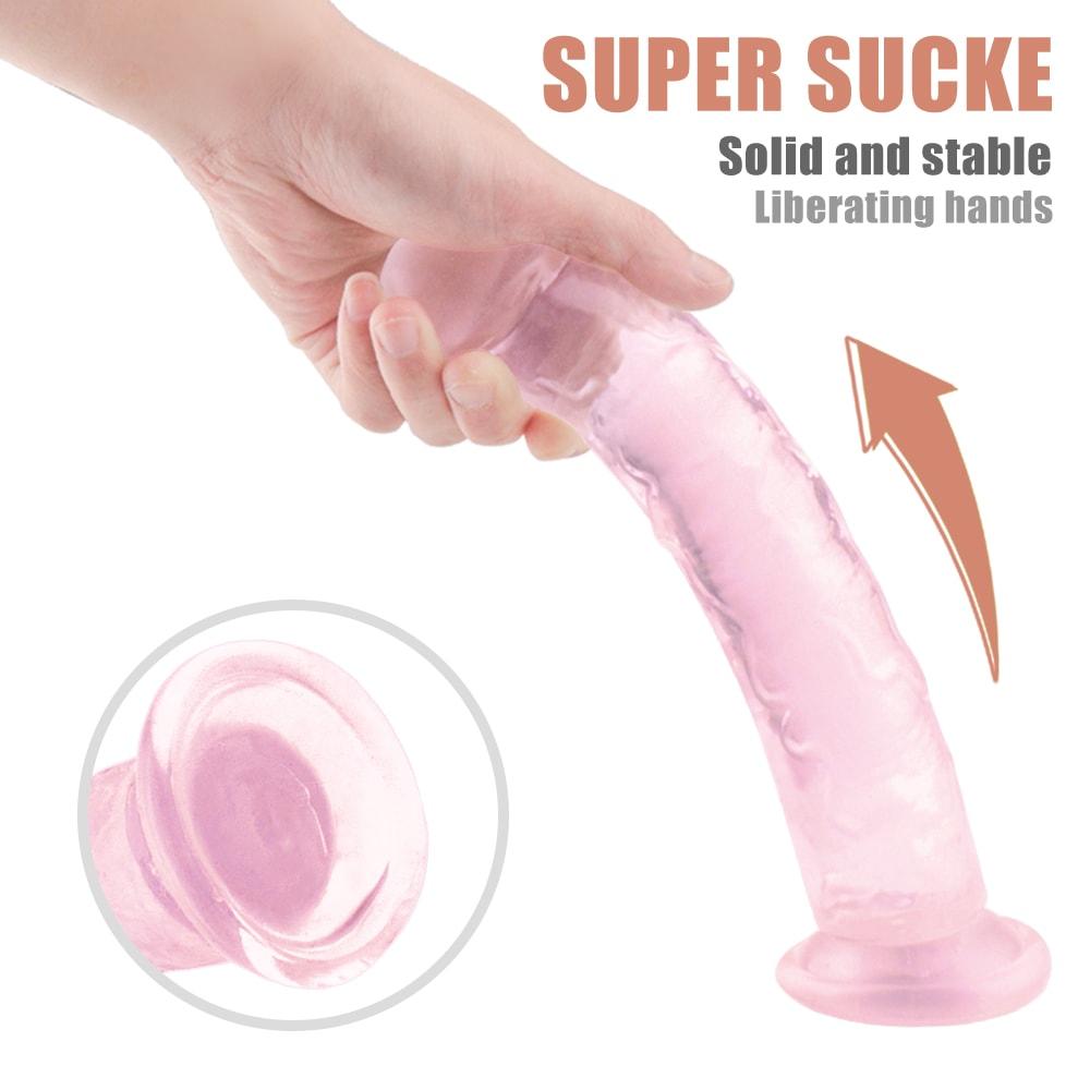 9.84 Inch Super Suction Pink Transparent Realistic Dildo